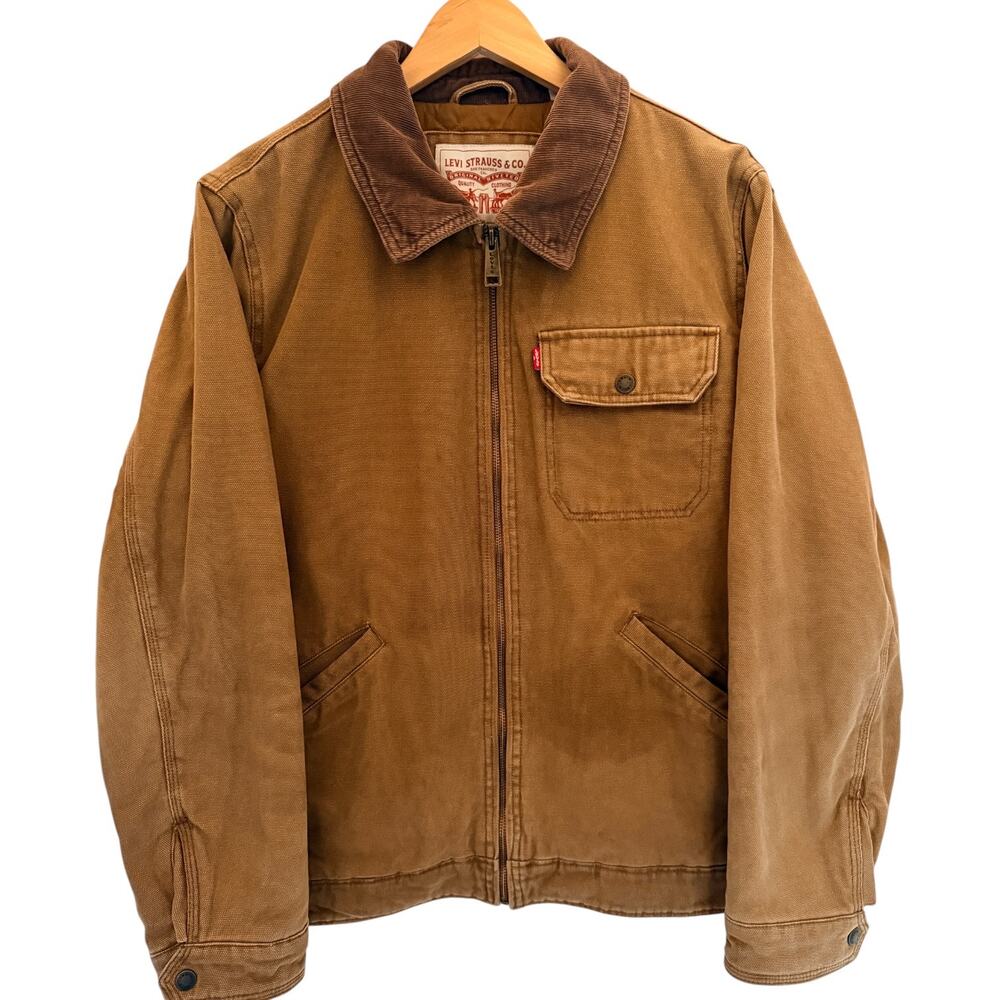 Levis Canvas Work Jacket Mens Medium Brown Full Zip Utility Chore Coat